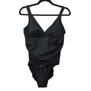 Trimshaper Swimsuit Womens Size 14 Black One Piece Ruched Tummy Control Padded